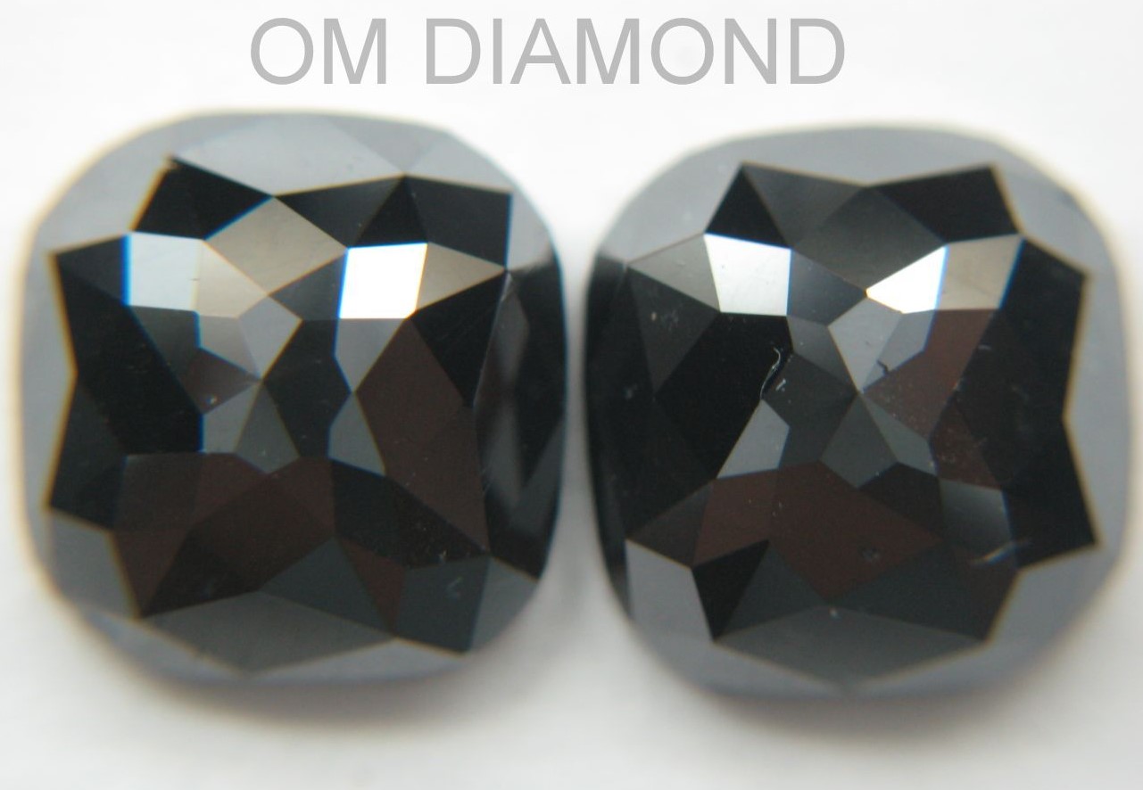 Pair of Black Cushion Cut Diamonds (Enhanced)