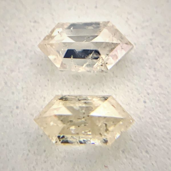 Pair of Elongated Hexagon Diamonds with Ivory Color Inclusions, Perfect for Couple's Rings - Image 3